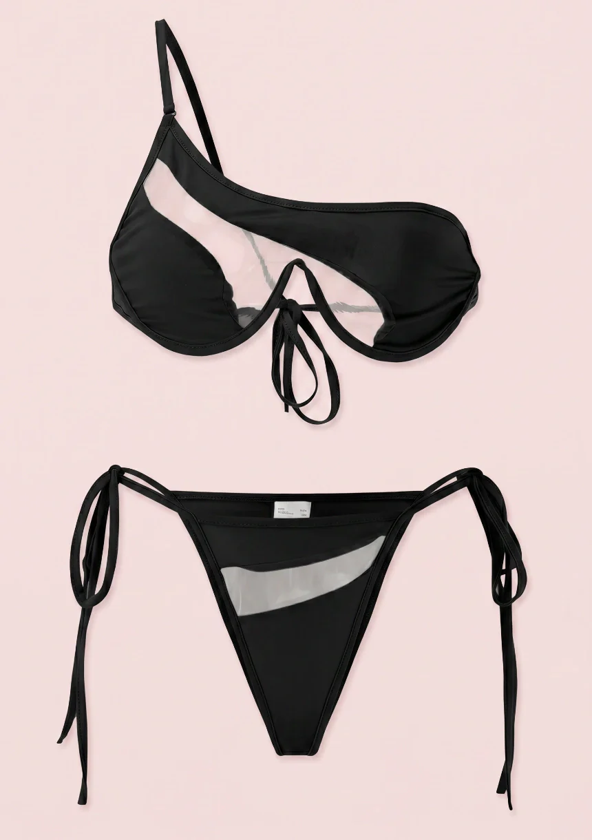 Dwuczęściowy strój kąpielowy bikini z przezroczystą siateczką - Image 4